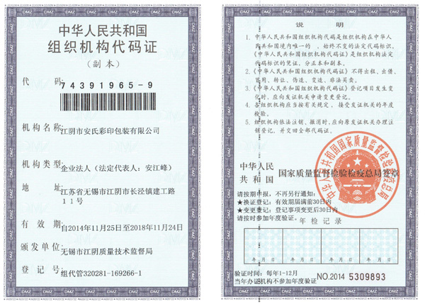 Organization code certificate